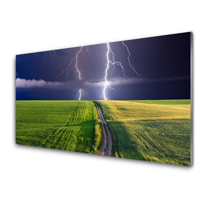 Billede i glas Field Lightning Landscape