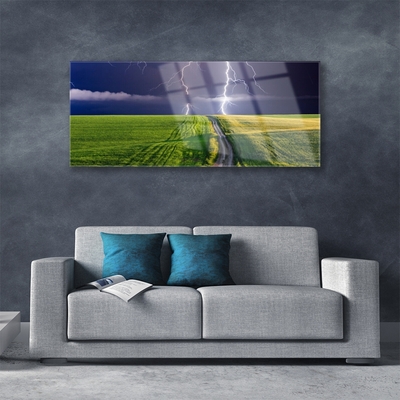 Billede i glas Field Lightning Landscape