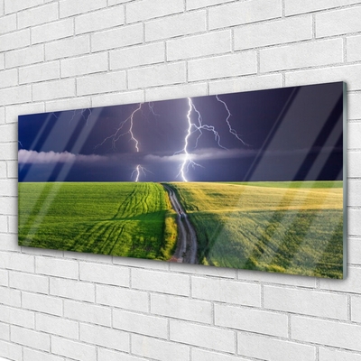 Billede i glas Field Lightning Landscape