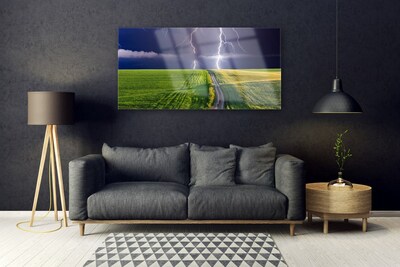 Billede i glas Field Lightning Landscape