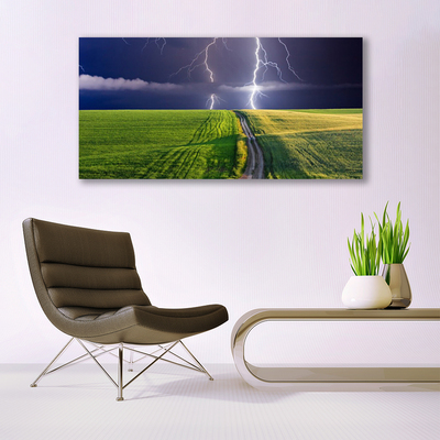 Billede i glas Field Lightning Landscape