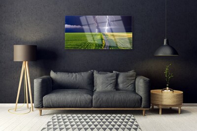 Billede i glas Field Lightning Landscape