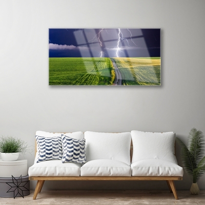 Billede i glas Field Lightning Landscape