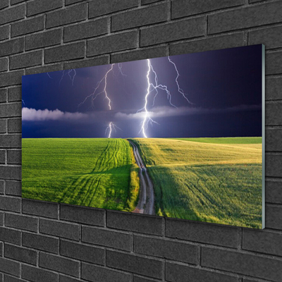 Billede i glas Field Lightning Landscape