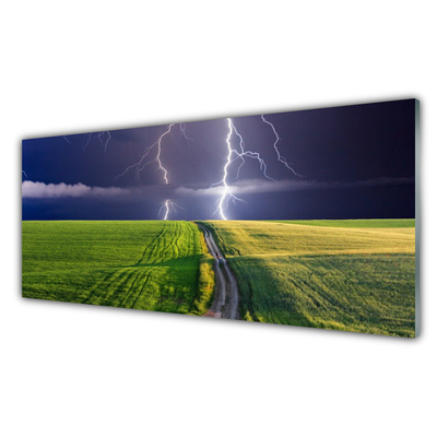 Billede i glas Field Lightning Landscape