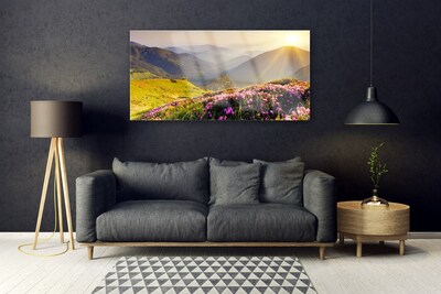 Glasfoto Mountain Meadow Landscape