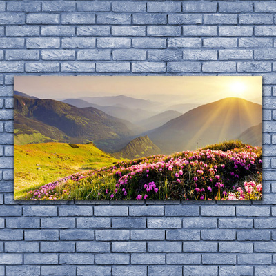 Glasfoto Mountain Meadow Landscape