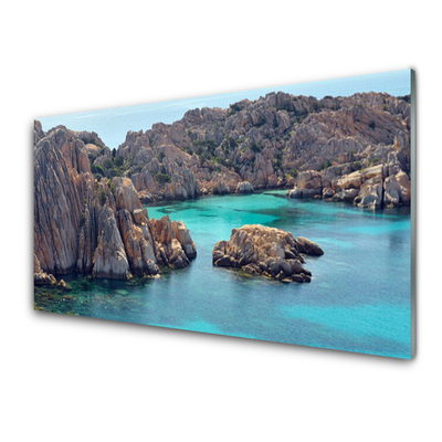 Glasfoto Bay Rocks Sea Landscape