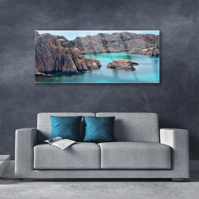 Glasfoto Bay Rocks Sea Landscape