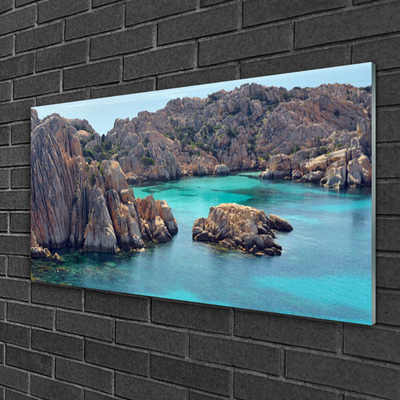 Glasfoto Bay Rocks Sea Landscape