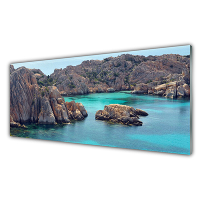 Glasfoto Bay Rocks Sea Landscape