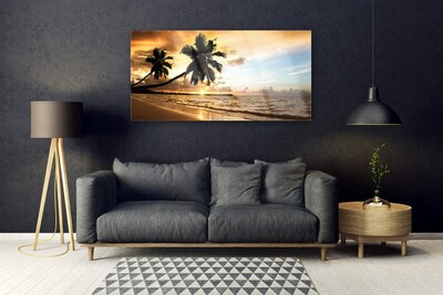 Glasfoto Palm Trees Beach Landscape