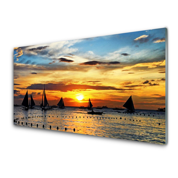 Billede glas Boats Sea Sun Landscape