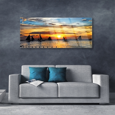 Billede glas Boats Sea Sun Landscape