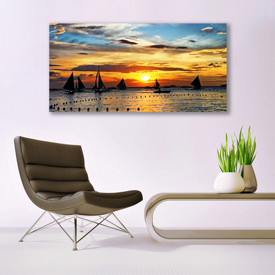 Billede glas Boats Sea Sun Landscape