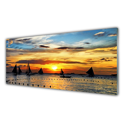 Billede glas Boats Sea Sun Landscape