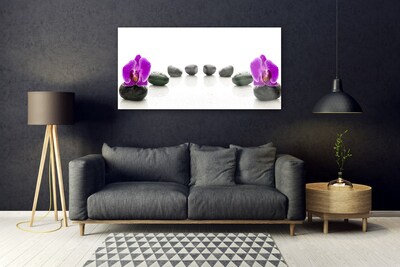 Glasbillede Flower Orchids Pebbles