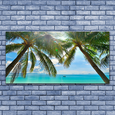 Glasfoto Palm Tree Sea Landscape