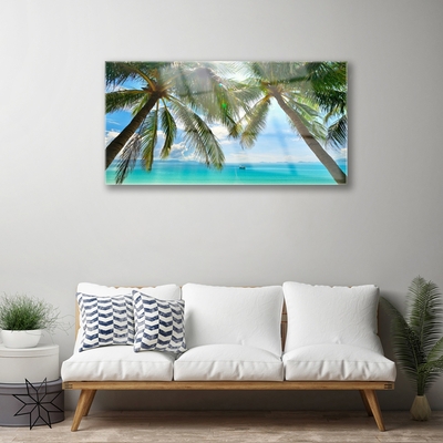 Glasfoto Palm Tree Sea Landscape