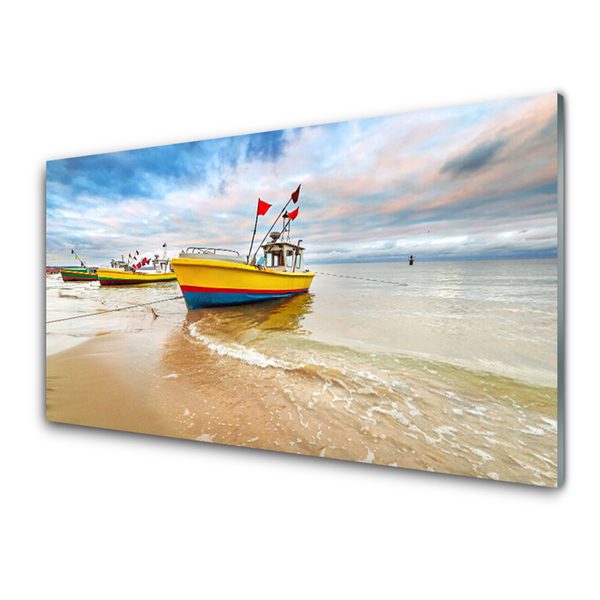 Glasfoto Boats Beach Sea Landscape