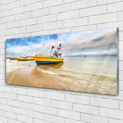 Glasfoto Boats Beach Sea Landscape