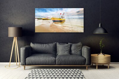 Glasfoto Boats Beach Sea Landscape