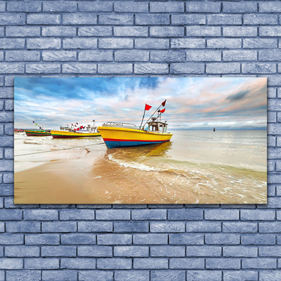 Glasfoto Boats Beach Sea Landscape