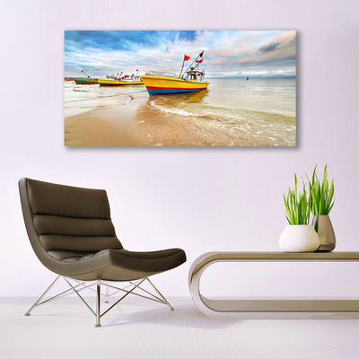 Glasfoto Boats Beach Sea Landscape