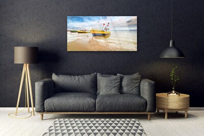 Glasfoto Boats Beach Sea Landscape