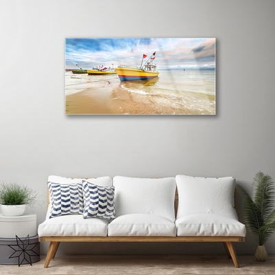 Glasfoto Boats Beach Sea Landscape