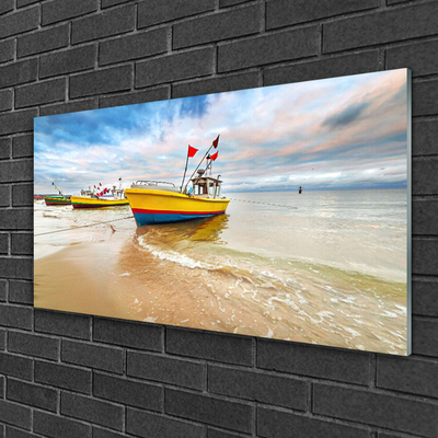 Glasfoto Boats Beach Sea Landscape