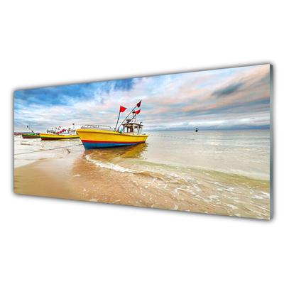 Glasfoto Boats Beach Sea Landscape