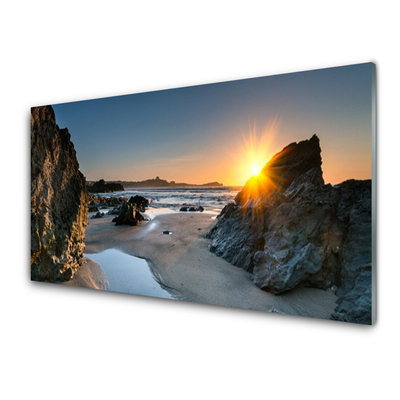 Glasbillede Rock Beach Sun Landscape