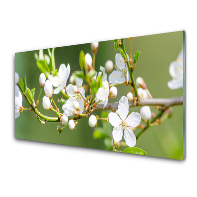 Glasbillede Blomster Grene Blade Frugthave