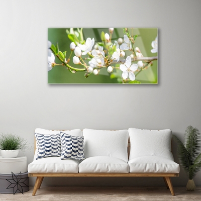 Glasbillede Blomster Grene Blade Frugthave