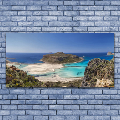 Billede på glas Ø Hav Strand Bjerge