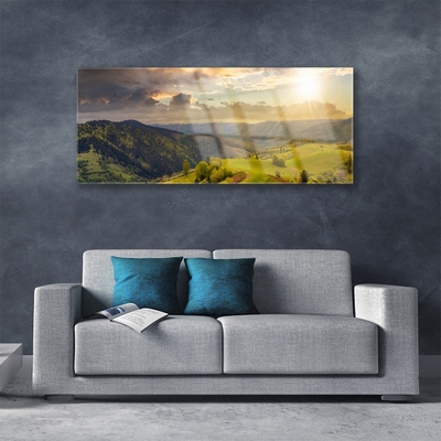 Billede i glas Mountains Meadow Sunset