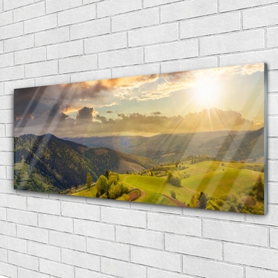 Billede i glas Mountains Meadow Sunset