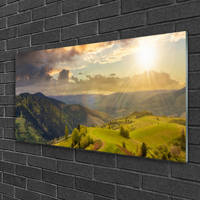 Billede i glas Mountains Meadow Sunset