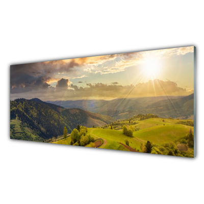 Billede i glas Mountains Meadow Sunset