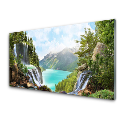 Glasbillede Bay Waterfall Mountains