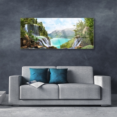 Glasbillede Bay Waterfall Mountains