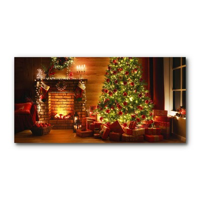 Glas billede Christmas Tree Christmas Fireplace Gift