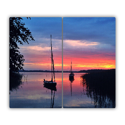 Glas skærebræt Sejlbåde ved solnedgang