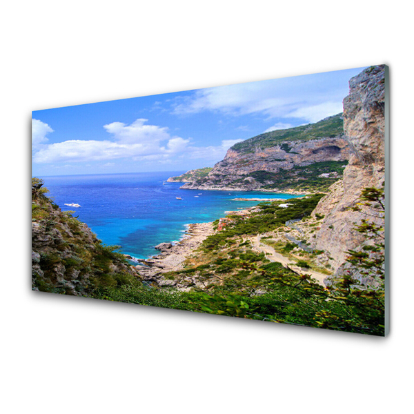 Akrylglas foto Hav Strand Bjerg Landskab