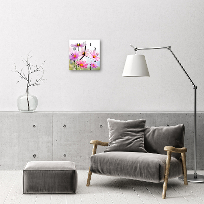 Firkantet vægur Blomster