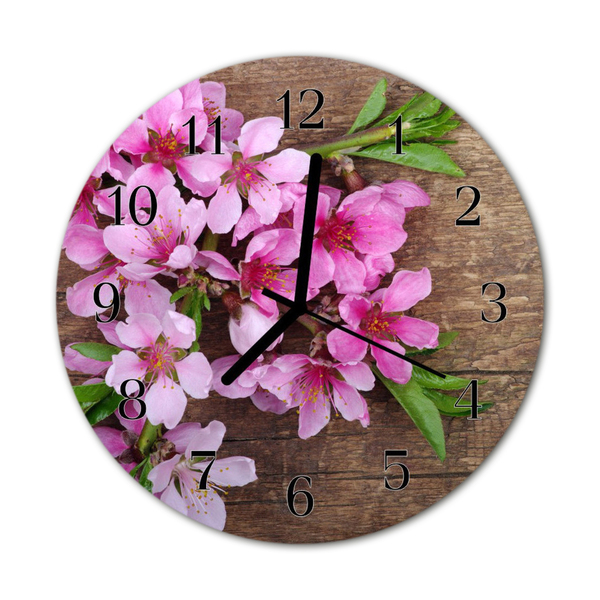 Rundt glas vægur Blomster