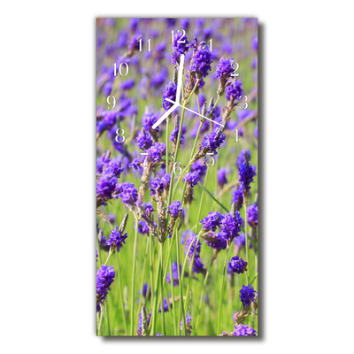 Lodret glas vægur Lodret glas vægur Lavendelblomster farvede