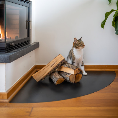 Kvartcirkelformet gulvplade til brændeovn sort i metalplade