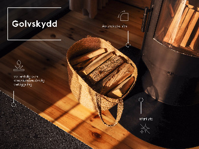 Kvartcirkelformet gulvplade til brændeovn sort i metalplade